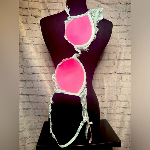 Victoria’s Secrets PINK Very Sexy Bra Light Blue Lace Push Up Balconet Bra 34B - Picture 5 of 9